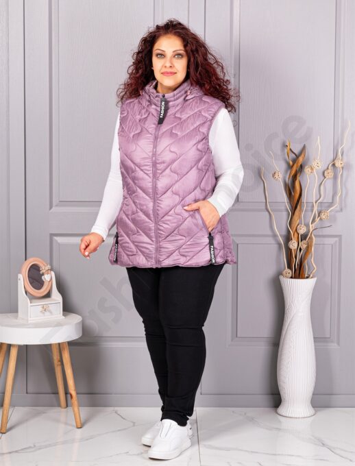 Vesta usoara maxi cu gluga si inscris Fashion-liliac cod 803-4