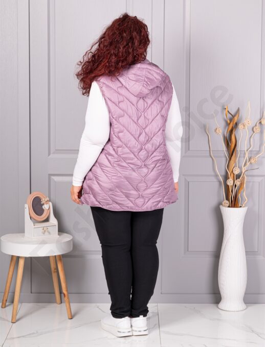 Vesta usoara maxi cu gluga si inscris Fashion-liliac cod 803-4
