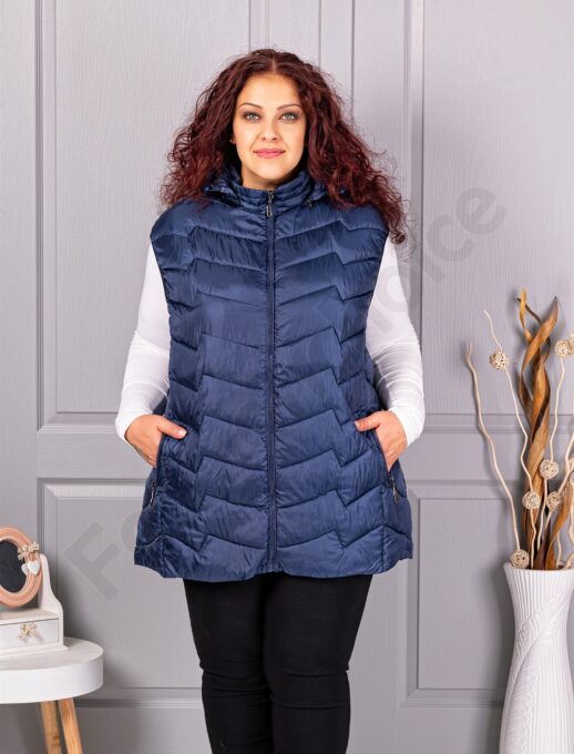 Vesta usoara super maxi cu gluga /9XL-13XL/-albastru inchis cod 812-3