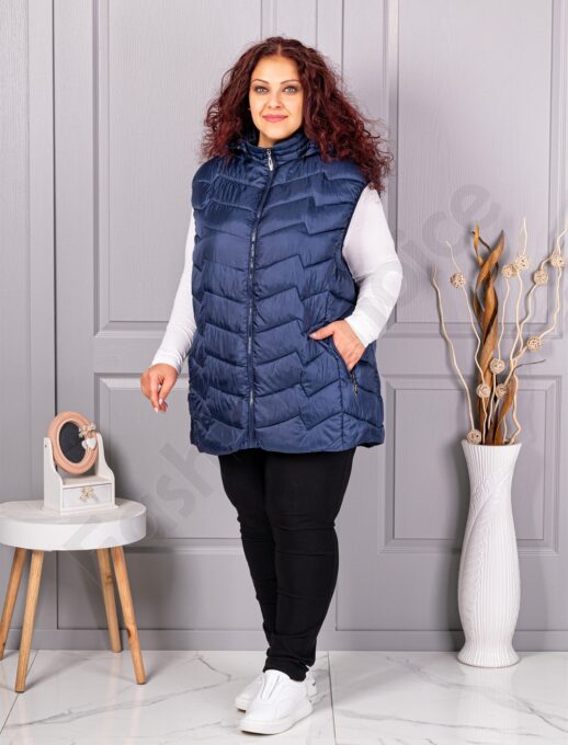 Vesta usoara super maxi cu gluga /9XL-13XL/-albastru inchis cod 812-3