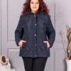 Maxi geaca matlasata cu gluga-albastru inchis cod 5606-3