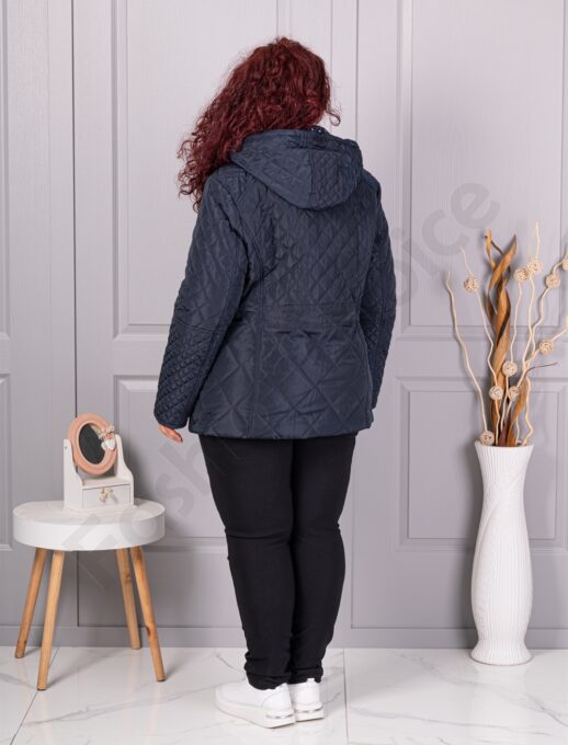 Maxi geaca matlasata cu gluga-albastru inchis cod 5606-3