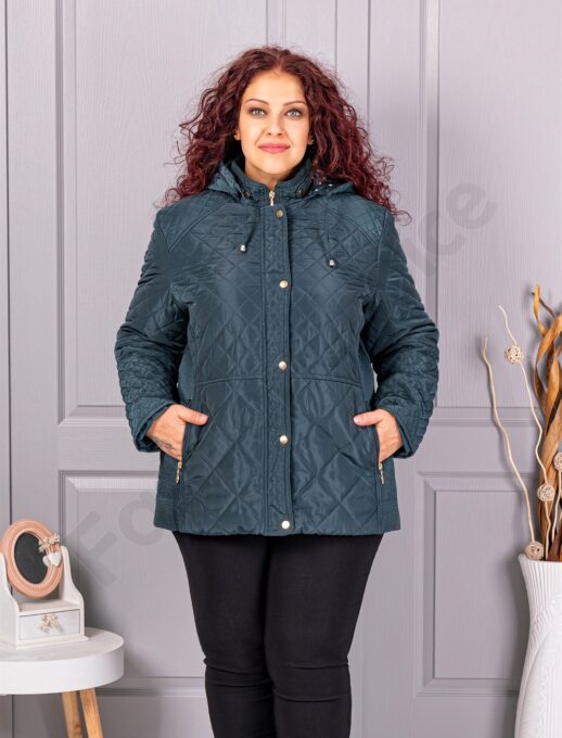 Maxi geaca matlasata cu gluga-verde masliniu cod 5606-2