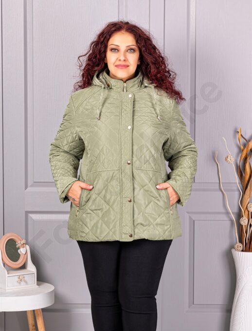 Maxi geaca matlasata cu gluga-verde cod 5606-1