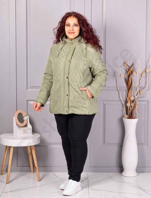 Maxi geaca matlasata cu gluga-verde cod 5606-1