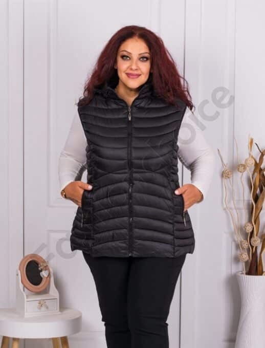 Vesta maxi de dama cu gluga-negru cod 2305А