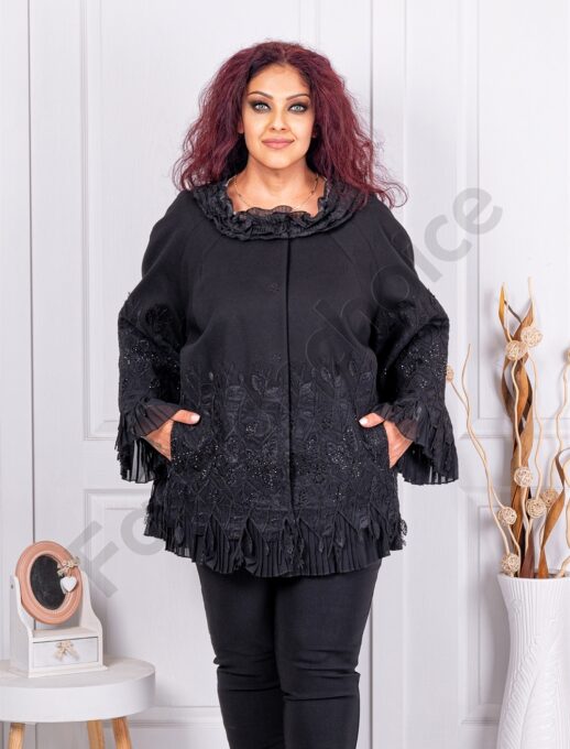 Palton maxi cochet cu broderie si tull cod 3735