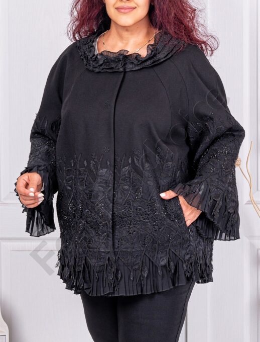 Palton maxi cochet cu broderie si tull cod 3735