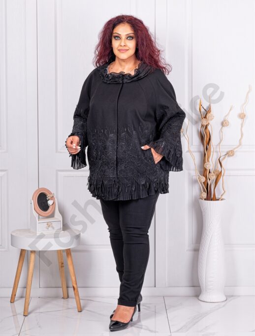 Palton maxi cochet cu broderie si tull cod 3735
