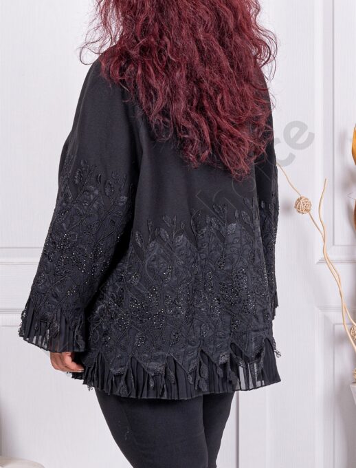 Palton maxi cochet cu broderie si tull cod 3735