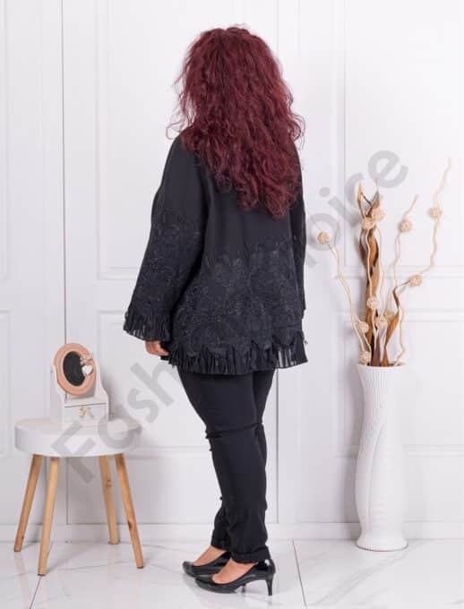 Palton maxi cochet cu broderie si tull cod 3735