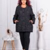 Geaca maxi cu broderie englezeasca cu flori-negru cod 30051