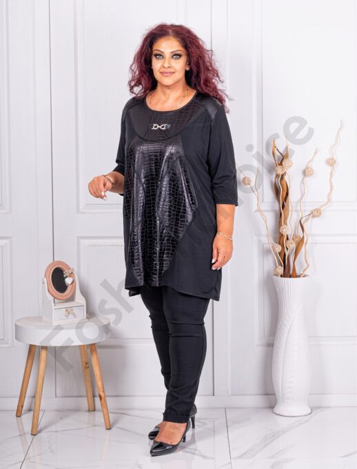 Tunica eleganta maxi cu accente animal-negru cod 241413