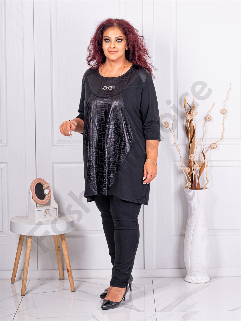 Tunica eleganta maxi cu accente animal-negru cod 241413