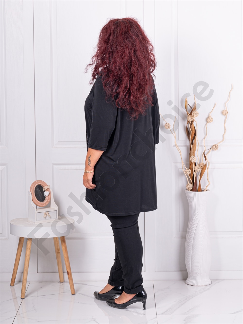 Tunica eleganta maxi cu accente animal-negru cod 241413