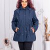 Trenci maxi din fas cu gluga-albastru inchis cod 5866-3