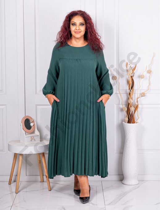 Rochie maxi plisata cu croi elegant-verde masliniu cod 4622-3