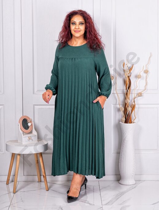 Rochie maxi plisata cu croi elegant-verde masliniu cod 4622-3