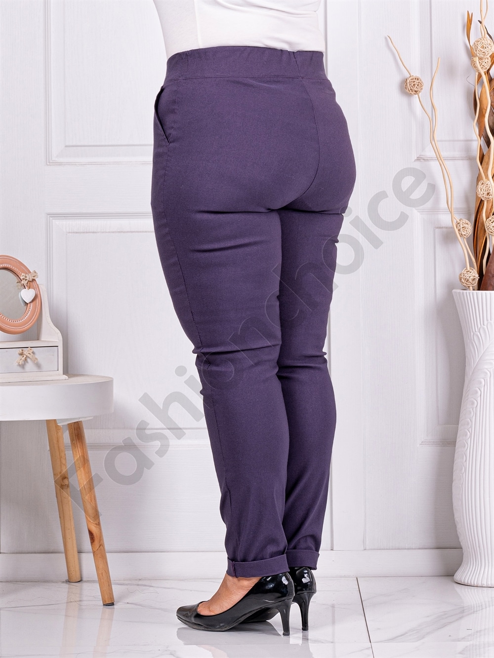 Pantalon elegant maxi cu efect Push Up-mov inchis cod 24348-10