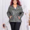 Geaca maxi din piele eco cu inchidere asimetrica-kaki cod 2663-3