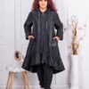 Trenci maxi din fas cu volan si gluga-negru cod 37773