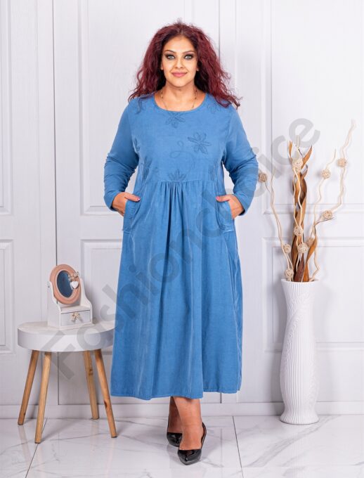 Rochie maxi din catifea reiata cu broderie englezeasca-parlament cod 10917-1