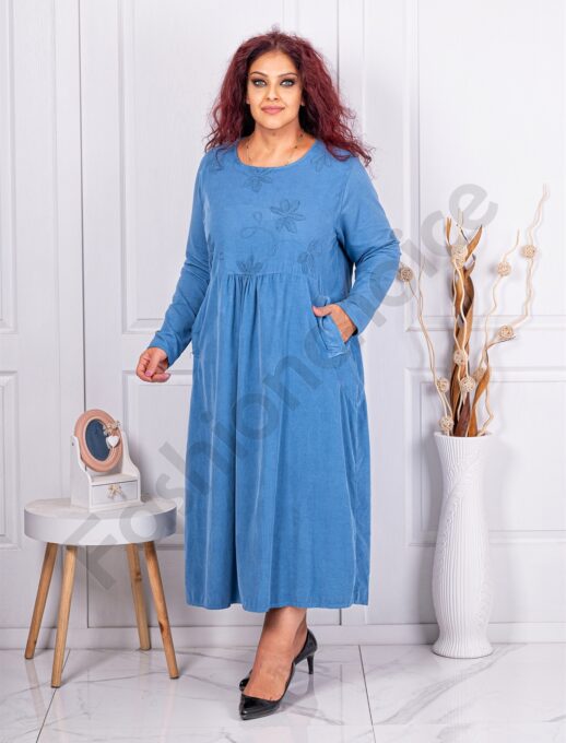 Rochie maxi din catifea reiata cu broderie englezeasca-parlament cod 10917-1