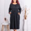 Rochie maxi din catifea reiata cu broderie englezeasca-negru cod 10917