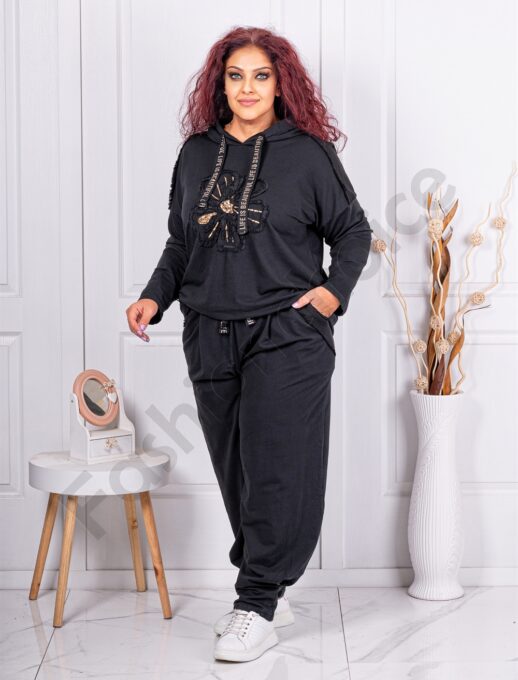 Compleu maxi sport-elegant cu aplicatie floare-negru cod 10824