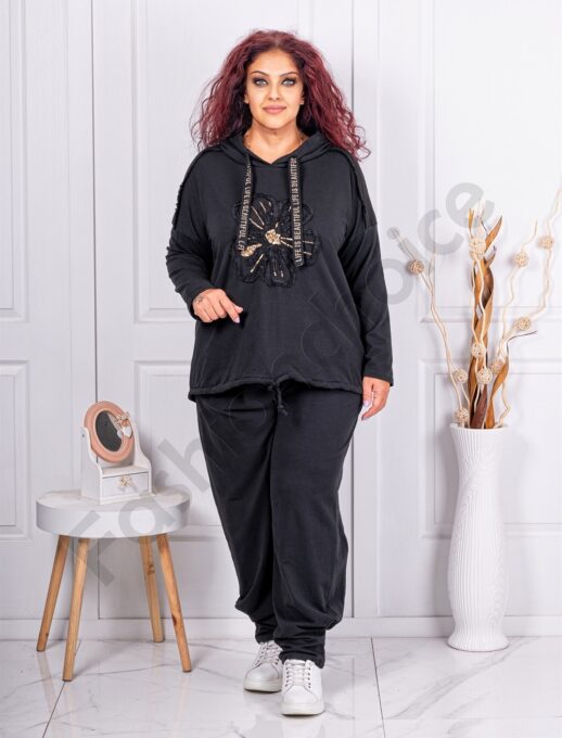 Compleu maxi sport-elegant cu aplicatie floare-negru cod 10824