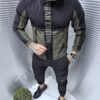 Compleu pentru barbati din fas cu gluga-negru/kaki cod 5557