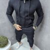 Compleu sport pentru barbati din material gros cu gluga-negru cod 187