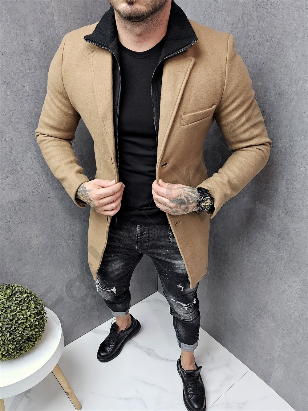 Palton barbati sport-elegant din casmir-camel cod 803-2