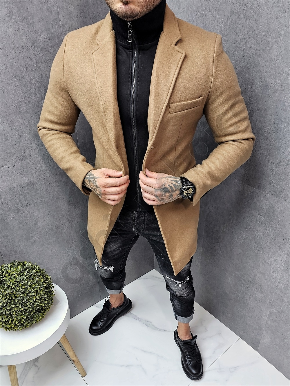 Palton barbati sport-elegant din casmir-camel cod 803-2