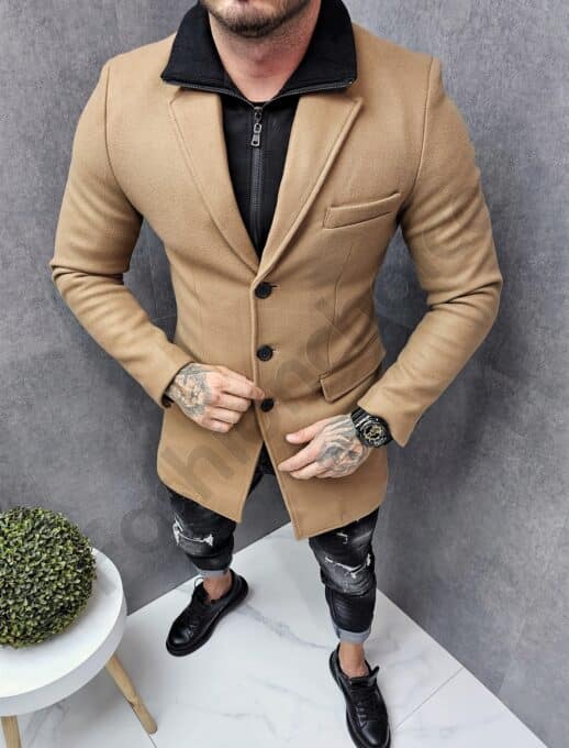 Palton barbati sport-elegant din casmir-camel cod 803-2