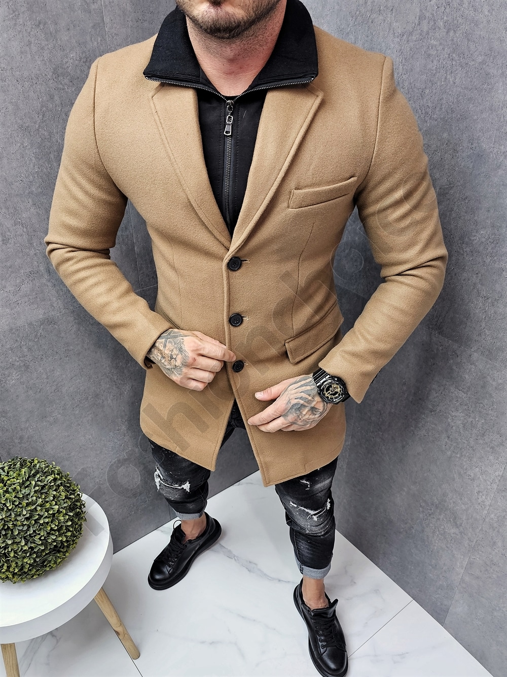 Palton barbati sport-elegant din casmir-camel cod 803-2