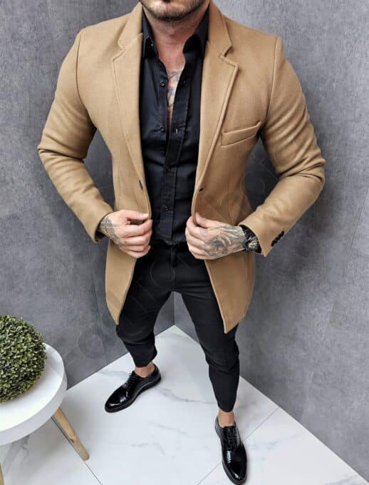Palton barbati sport-elegant din casmir-camel cod 803-2
