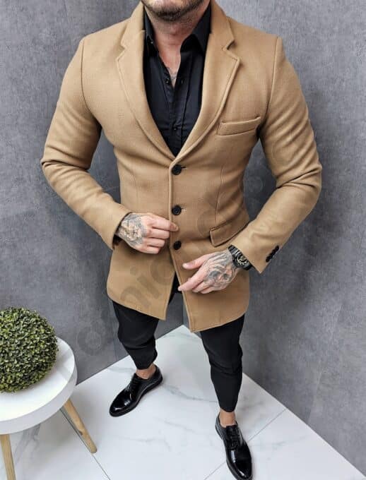 Palton barbati sport-elegant din casmir-camel cod 803-2