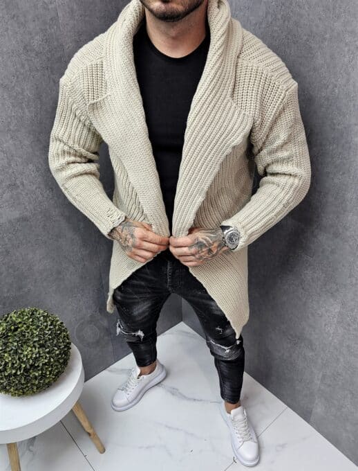 Cardigan de barbati cu tricot structurat-capucino cod 008-1