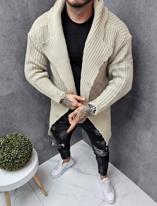 Cardigan de barbati cu tricot structurat-capucino cod 008-1