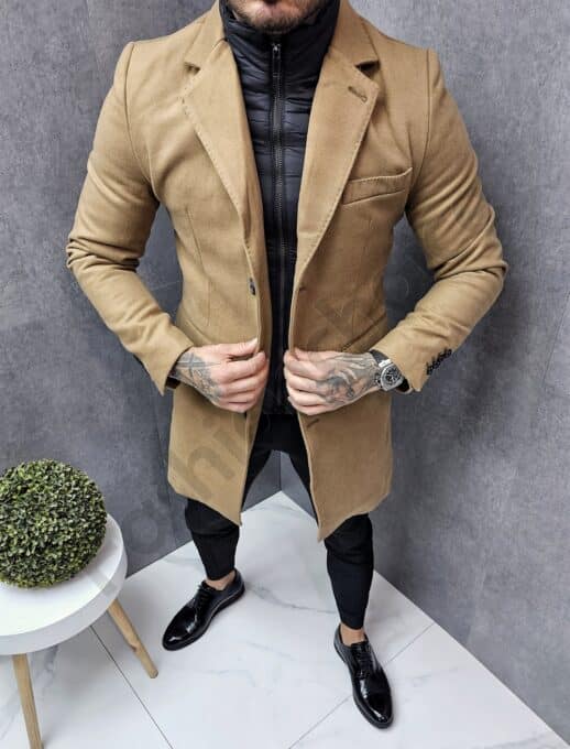 Palton elegant pentru barbati din casmir-camel cod 8930-1