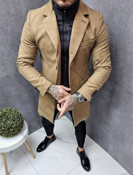 Palton elegant pentru barbati din casmir-camel cod 8930-1