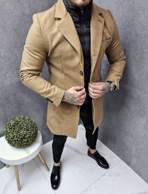 Palton elegant pentru barbati din casmir-camel cod 8930-1