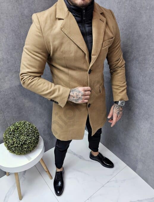 Palton elegant pentru barbati din casmir-camel cod 8930-1