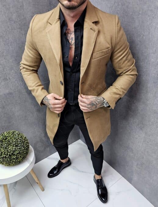 Palton elegant pentru barbati din casmir-camel cod 8930-1