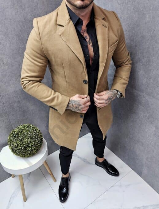 Palton elegant pentru barbati din casmir-camel cod 8930-1