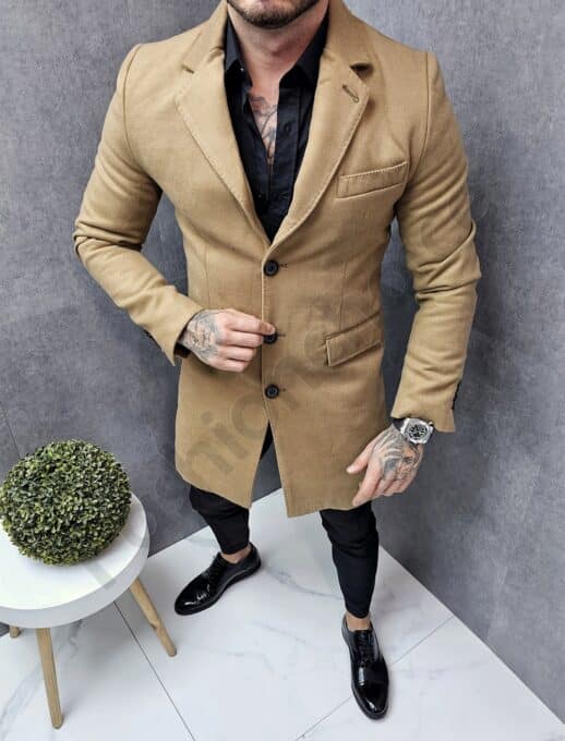 Palton elegant pentru barbati din casmir-camel cod 8930-1