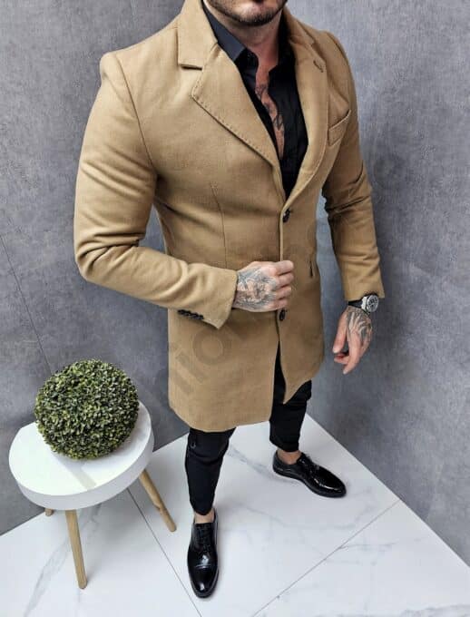 Palton elegant pentru barbati din casmir-camel cod 8930-1