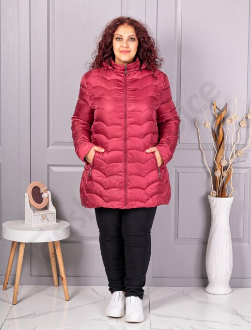Geaca usoara maxi cu gluga-bordo cod 811-1