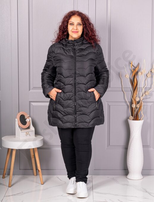 Geaca usoara maxi cu gluga-negru cod 811